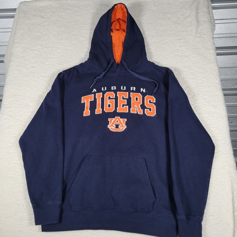Colosseum Auburn Tigers Mens Size M Navy Blue Orange Embroidered Pullover Hoodie
